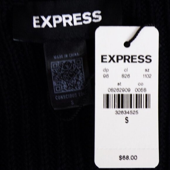 EXPRESS size S black knit short-sleeve turtle-neck pullover top cotton blend - Picture 15 of 16